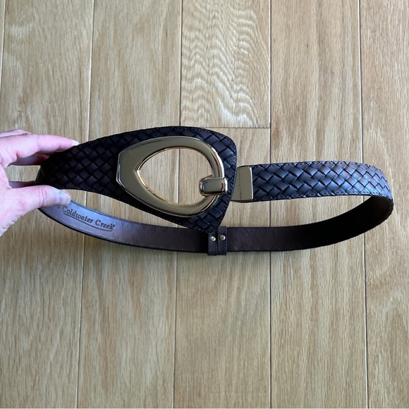 Coldwater Creek Dark Brown Woven Leather Belt w Gold Tone Buckle Western S/M main image 4